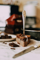 Chocolate cake on the white background