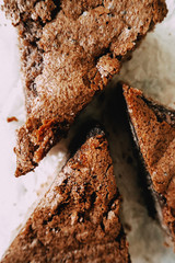 Chocolate cake on the white background