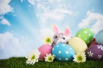 Painted colorful Easter eggs background - Easter holiday celebration background concept