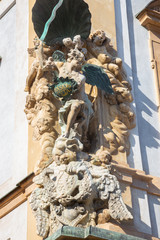 PRAGUE, CZECH REPUBLIK, SEPTEMBER 12, 2010: St. Michael baroque statue on the facade of house in...