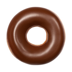 Donut with chocolate glaze isolated on white background. One round  American chocolate doughnut....