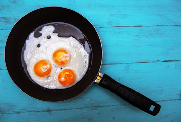 fried eggs on a wooden table