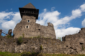 Ruins of Castle Nevytske in Transcarpathian region. Main keep tower (donjon)