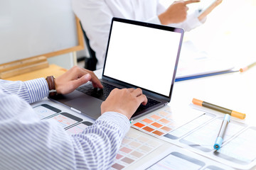 Young man designers planning work together on website ux app development.