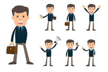Collection set of Business man showing different gestures character vector design illustration.