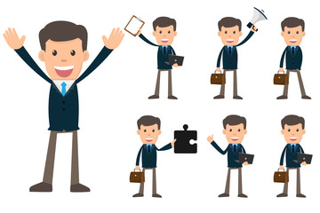 Fototapeta premium Collection set of Business man showing different gestures character vector design illustration.