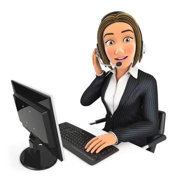3d business woman call center