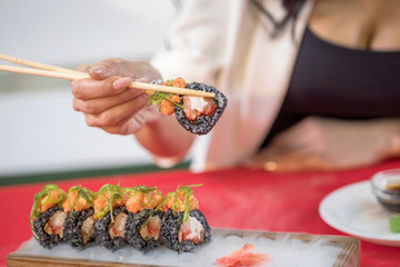 Japanese sushi with black rice