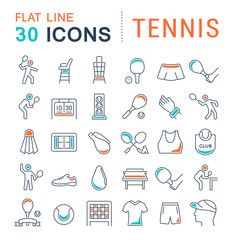 Set Vector Line Icons of Tennis.