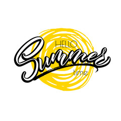Lettering hello summer wrote by brush. Hello summer calligraphy.