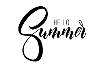 Lettering hello summer wrote by brush. Hello summer calligraphy.