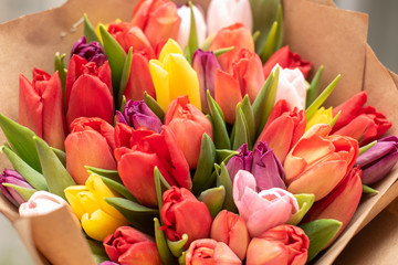 beautiful bouquet of colorful tulips