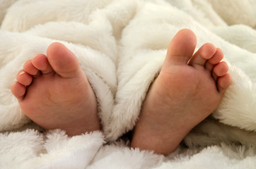 little baby feet in a white blanket