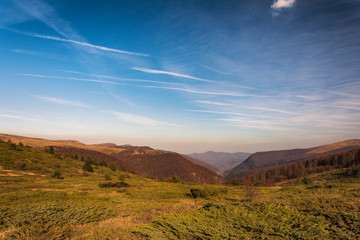 Panoramic landscape view from Old mountain (Stara planina), Bulgaria. Summer sky and clouds on sky.