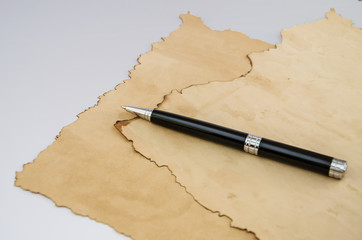 papyrus and pen on the table