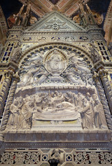 Death and Assumption of the Virgin, detail from the Tabernacle of the Madonna, by Andrea di Cione known as l'Orcagna, Orsanmichele Church in Florence, Italy