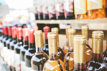  view of wine bottles in rows for sale