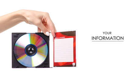 Disc in box in hand pattern on white background. Isolation
