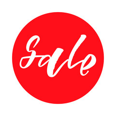 Sale hand lettering text. Design print for flyer, poster, shopping, for selling sign, discount, marketing, shoping, banner, web, header.  Vector illustration on background.