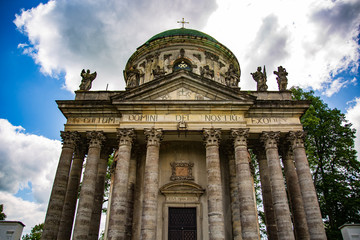 The public access rotunda in Ukraine Against a blue sky with clouds of beautiful and old architecture in the summer