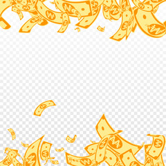 Korean won notes falling. Messy WON bills on trans