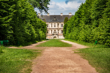 Exterior on the Podgoretsky castle of general access in Ukraine in the summer on a clear day with blue sky