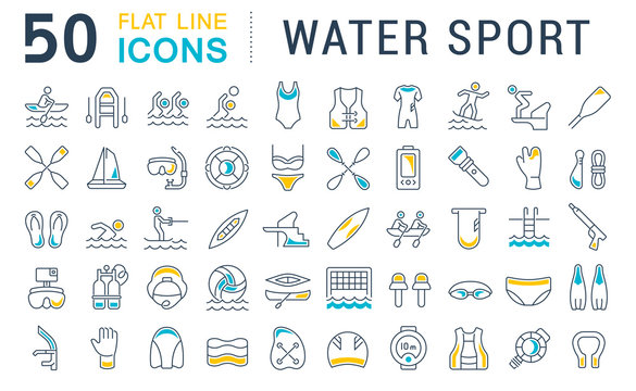 Set Vector Line Icons of Water Sport.