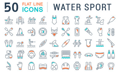 Set Vector Line Icons of Water Sport.