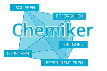 Chemiker - Begriffe verbinden, Farbe blau