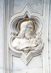 Methuselah, relief on the facade of Basilica of Santa Croce (Basilica of the Holy Cross) - famous Franciscan church in Florence, Italy