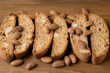 Tasty Traditional Italian Sweets Biscotti or Cantucci on Wooden Background Italian Biscotti for Coffee or Wine Italian Snack Close up