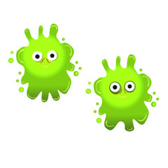 Green slime spot, smiling and sad. Sticky germ Emoji on a white background.