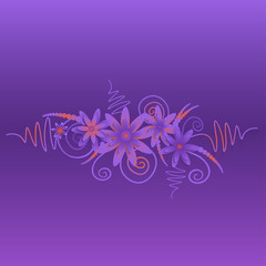 Square frame background with paper cut 3d flowers in purple and orange colors. Composition with space for text. Decorative elements for festive design. Vector illustration
