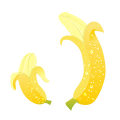  Shiny big and small bananas on white background.