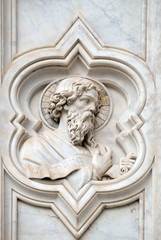 Haggai prophet, relief on the facade of Basilica of Santa Croce (Basilica of the Holy Cross) - famous Franciscan church in Florence, Italy
