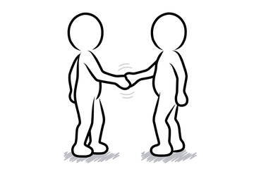 Zwei schwarz-weiße Männchen beim Händeschütteln / schwarz-weiß / Vektor-Zeichnung / Konturen