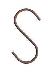 S-shaped hook old and rusty isolated on white background