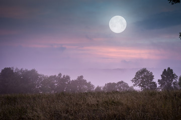 Autumn Evening Landscape with Full Moon