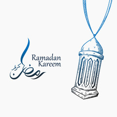 hand drawn ramadan kareem with lantern