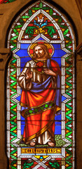 Jesus Christ, stained glass window in the Basilica di Santa Croce (Basilica of the Holy Cross) - famous Franciscan church in Florence, Italy