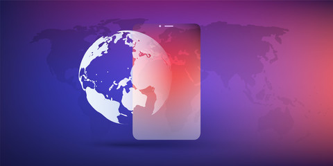 Colorful Earth Globe Design with Smartphone Silhouette - Vector Template for Your Business 