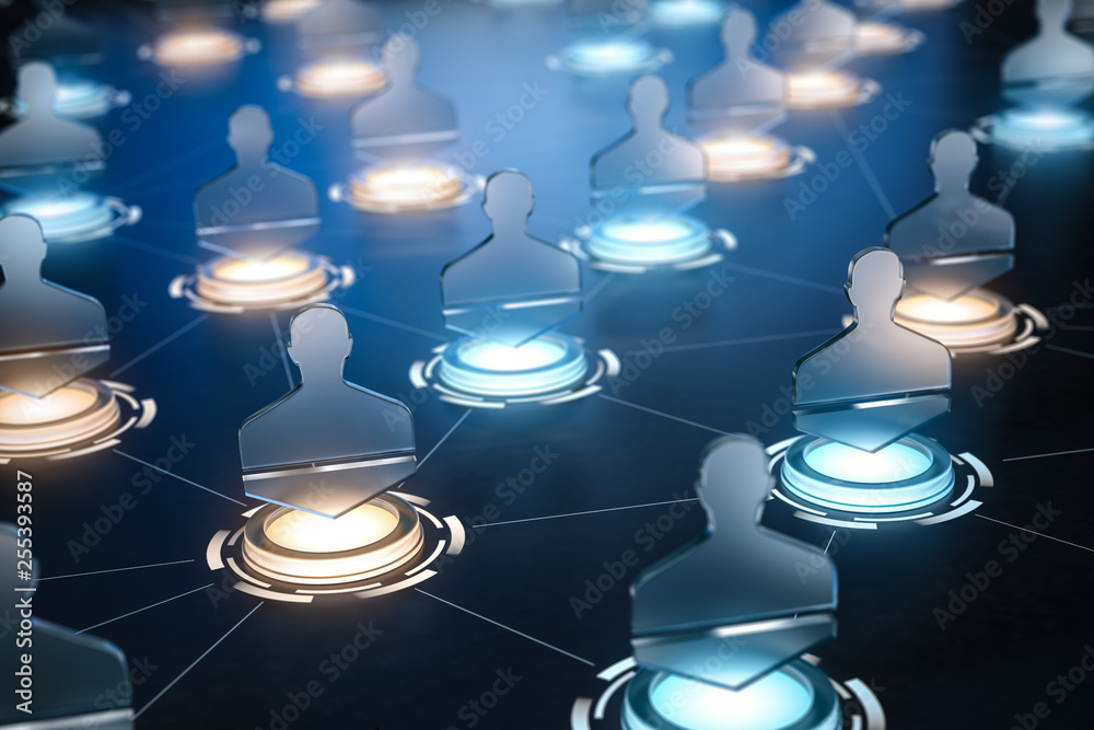 Poster social network internet communication concept. background. different people conncected by different 