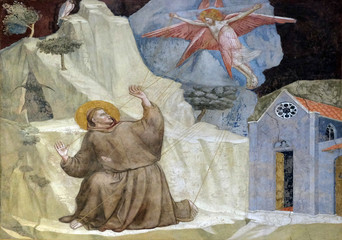 St. Francis Receiving the Stigmata, fresco by Giotto, in the Bardi Chapel of the Basilica di Santa...