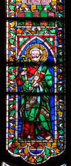 Catholic Saint, stained glass window in the Basilica di Santa Croce (Basilica of the Holy Cross) - famous Franciscan church in Florence, Italy