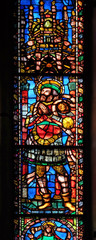 Catholic Saint, stained glass window in the Basilica di Santa Croce (Basilica of the Holy Cross) -...