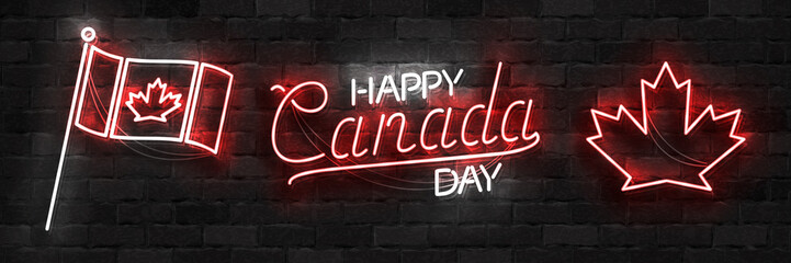 Vector set of realistic isolated neon sign of Canada Day logo for template decoration and layout covering on the wall background.