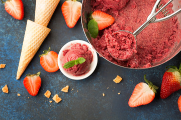 Homemade strawberry sorbet