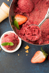 Homemade strawberry sorbet