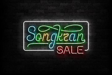 Vector realistic isolated neon sign of Songkran Sale logo for template decoration and layout covering on the wall background.