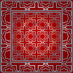 Design For Square Fashion Print. For Pocket, Shawl, Textile, Bandanna. Geometric Pattern. Vector Illustration. Red silver color